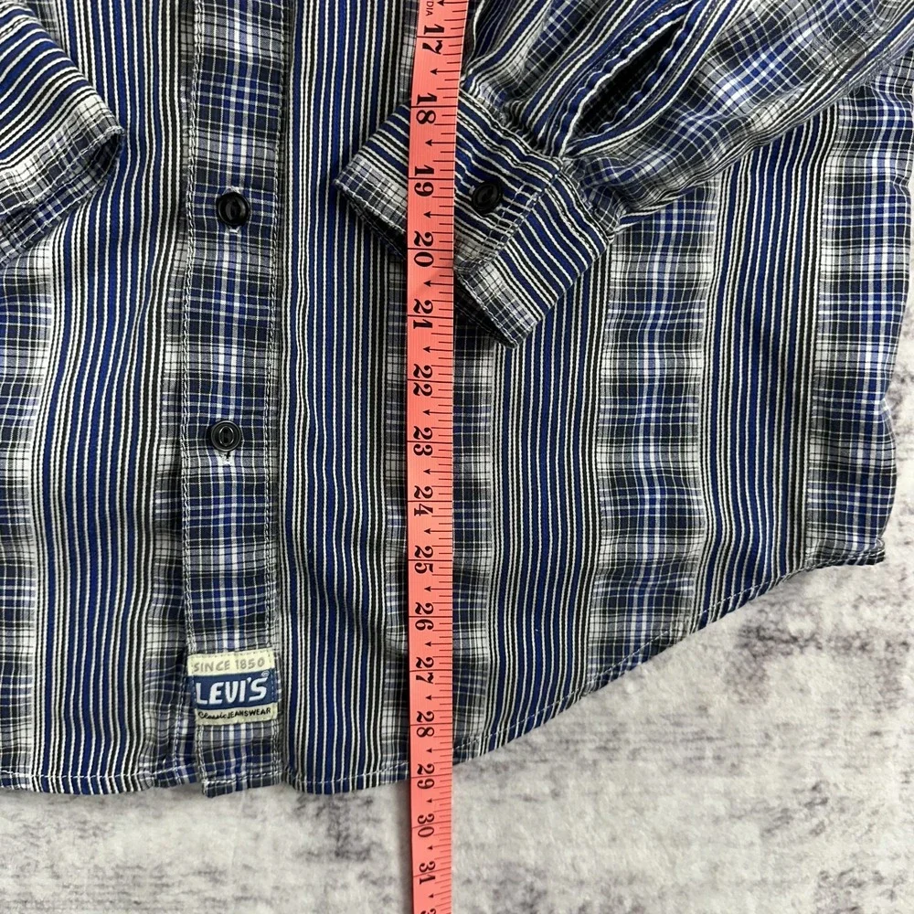 Vintage Levi's Button Up Shirt Mens Large Blue Plaid Blue Tab Long Sleeve Cotton - Picture 8 of 11